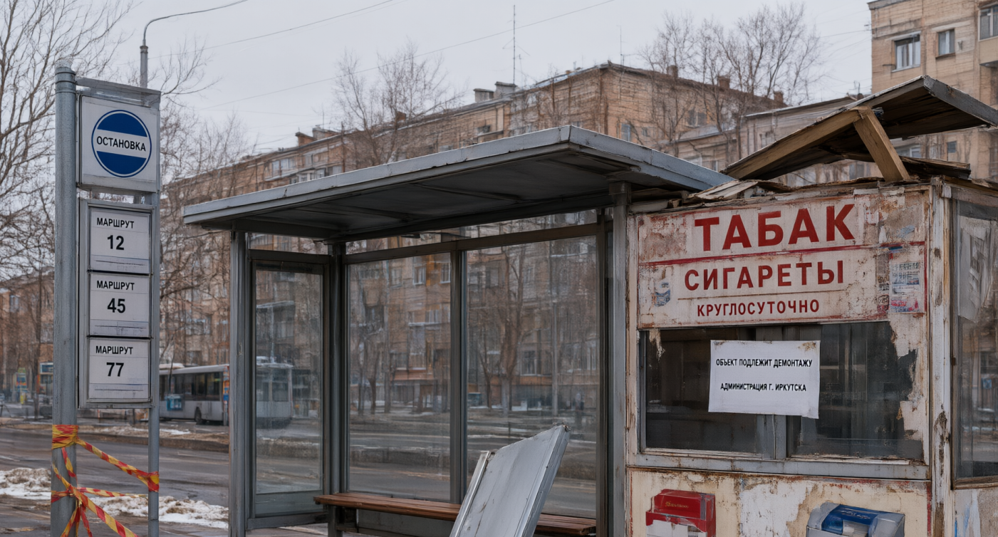 В Иркутске с остановок сносят табачные павильоны создано при помощи ИИ